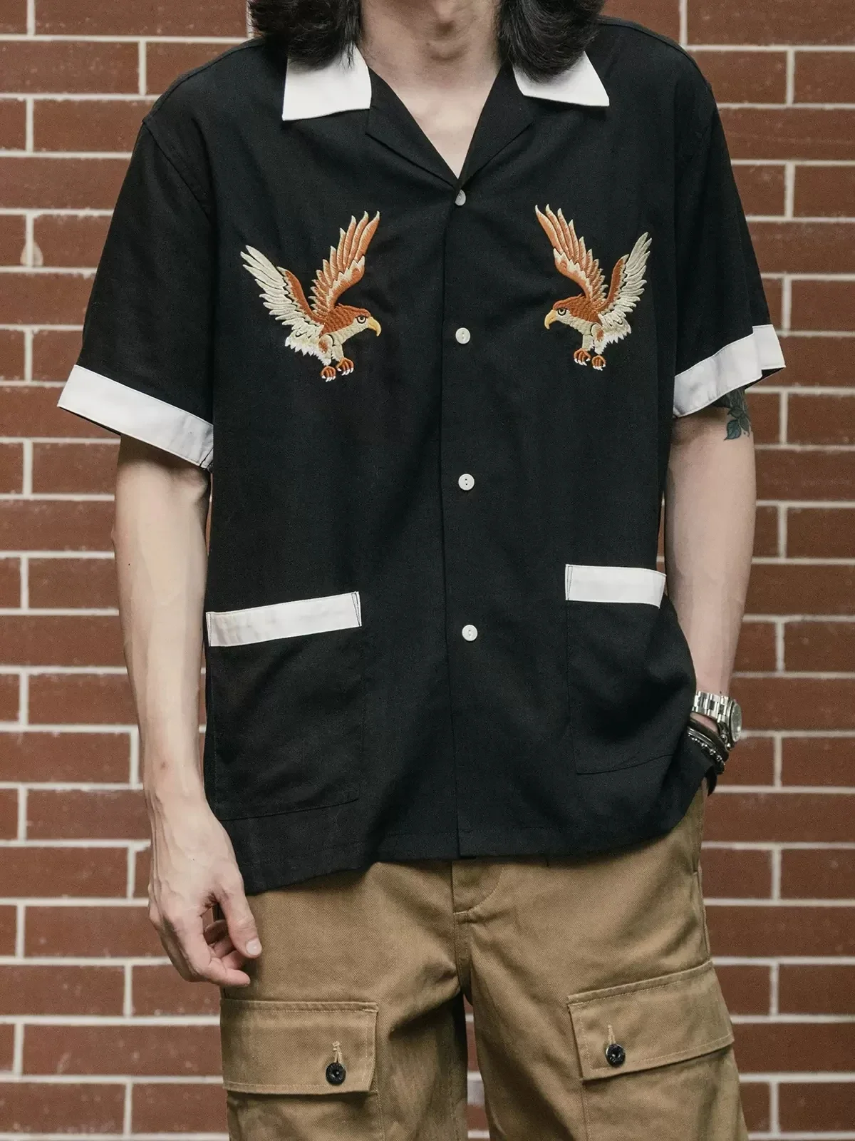 Bowling Shirt Camp - Non Stock Old Fashioned เย็บปักถักร้อย Camp
