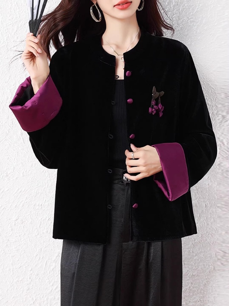 Velvet Blazer Vintage - เสื้อคลุมสไตล์จีนสำหรับผู้หญิง ปี 2025, เสื้อแจ็คเก็ตฤดูใบไม้ร่วงสุดหรู, เสื้อโค้ทกำมะหยี่ทรงหลวมสำหรับฤดูใบไม้ผลิ, เสื้อแฟชั่นสไตล์จีนความยาวปานกลาง