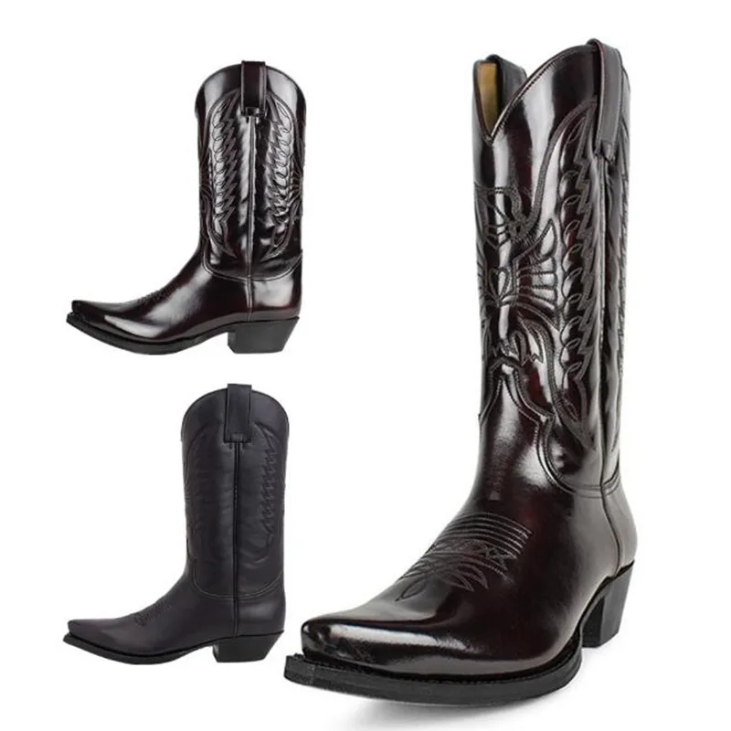 Vintage Old Fashion - คาวบอยผู้ชายผู้หญิงประเทศ Vintage Knight Western รถจักรยานยนต์รองเท้าหนังปัก Pointed