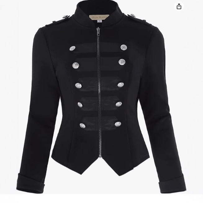 Vintage Trench Coat - เสื้อแจ็คเก็ตสไตล์โกธิคพังก์สำหรับผู้หญิง ทรงเข้ารูป สไตล์เรโทร ร็อคแบนด์ เสื้อโค้ททหาร สตีมพังก์