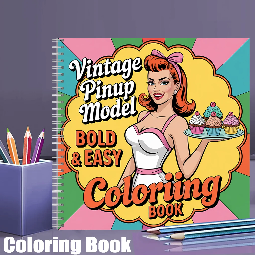 Vintage Fashion Coloring Book - สมุดระบายสีรุ่นวินเทจสำหรับสมุดระบายสีสำหรับผู้ใหญ่, ของขวัญวันเกิด, อุปกรณ์กลับไปโรงเรียน, สมุดวาดภาพน่ารักสำหรับผู้ใหญ่