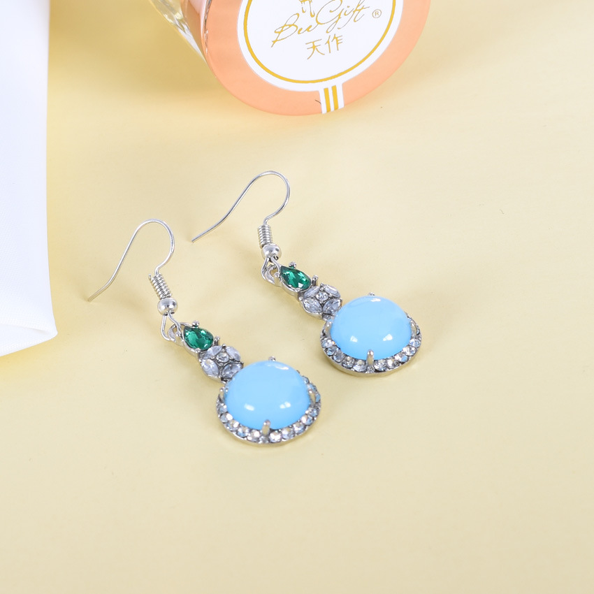 Vintage Fashion Accessories - ต่างหูหยกธรรมชาติสีน้ำเงิน ดีไซน์วินเทจ เครื่องรางหรูหรา เครื่องประดับแท้ แกะสลักจากอัญมณี เสริมโชคลาภ