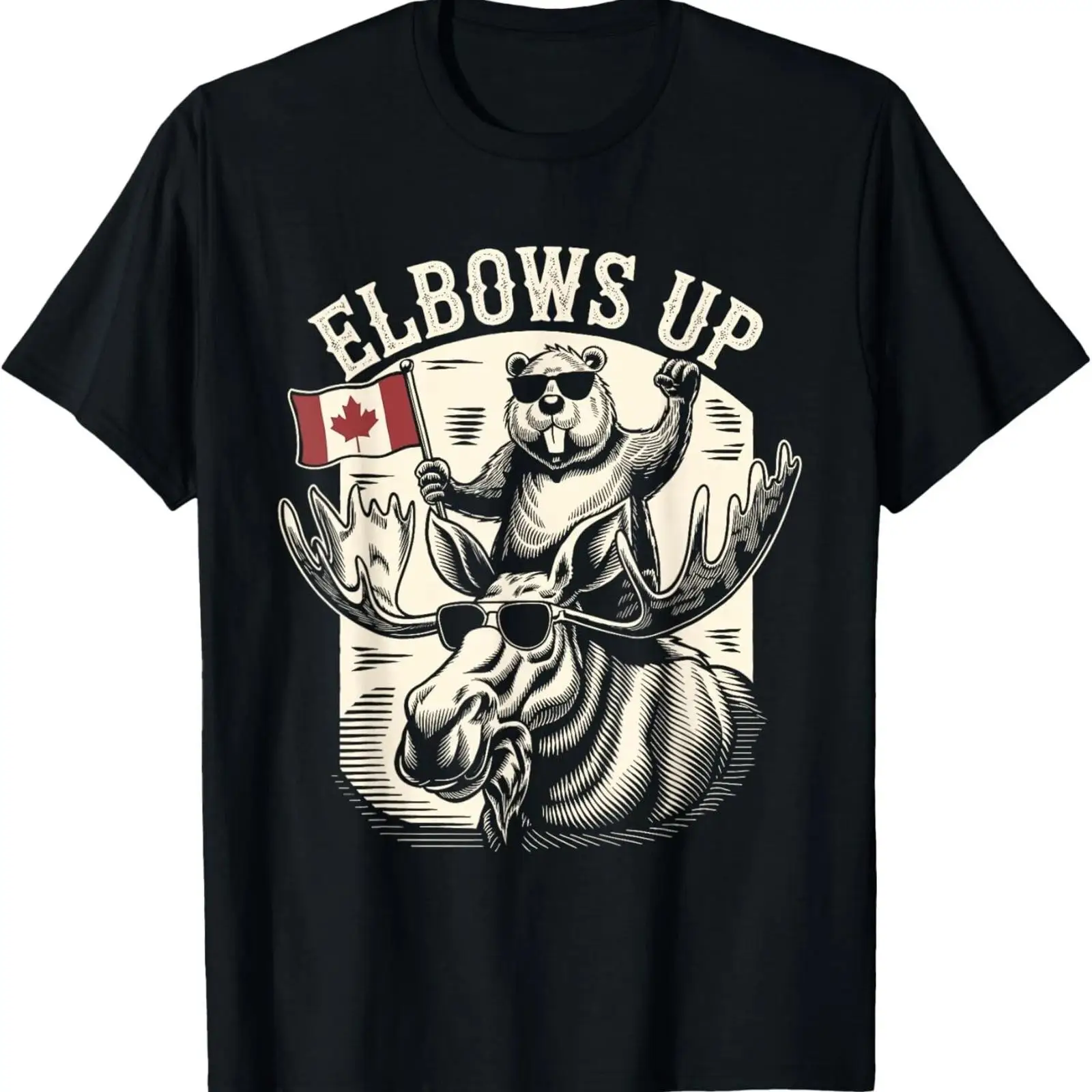 Vintage Fashion Canada - เสื้อยืดลายบีเวอร์และมูสแคนาดาสุดฮา ทรงยูนิเซ็กส์ วินเทจ ลุคเท่ห์ ลำลอง ลายกราฟิก