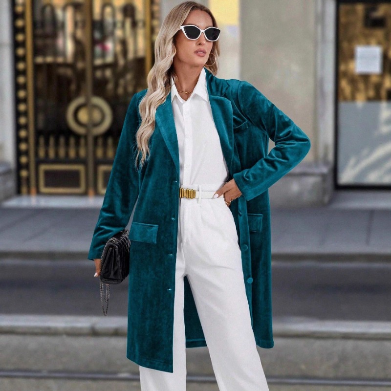 Velvet Blazer Vintage - เสื้อโค้ทกำมะหยี่วินเทจสุดหรู ทรงหลวม ปกพับได้ แขนยาว สไตล์ลำลอง กระดุมแถวเดียว