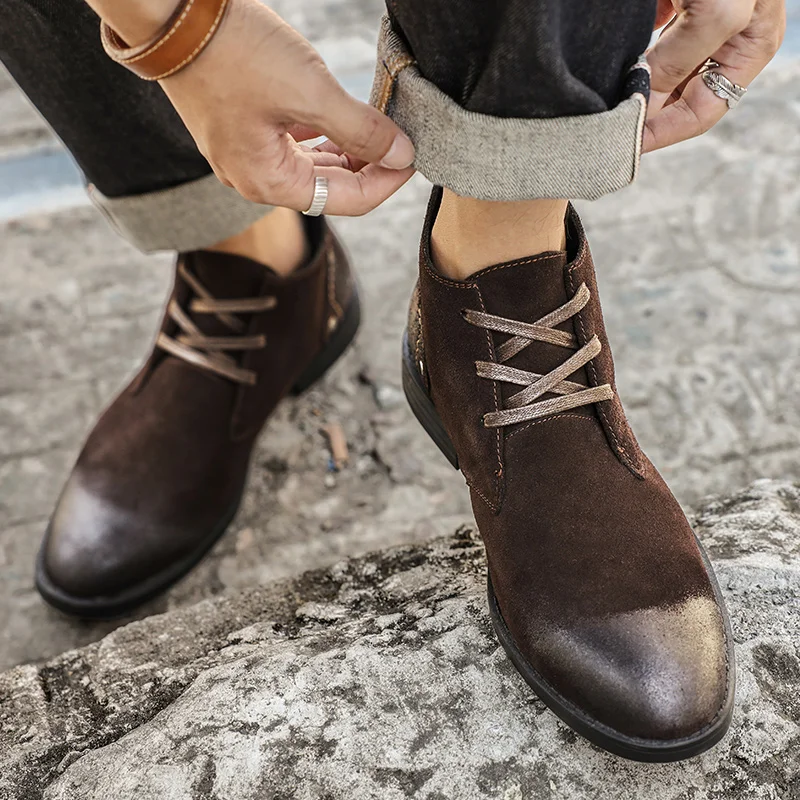 รองเท้าบูทข้อเท้าหนังวัวแท้แบบ - Vintage Old Fashion บทวิจารณ์และราคา