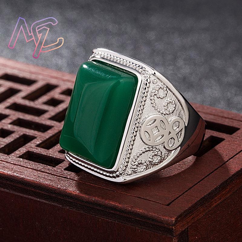 แหวนหยกธรรมชาติสีเขียว เครื่อง - Vintage Fashion Accessories บทวิจารณ์และราคา