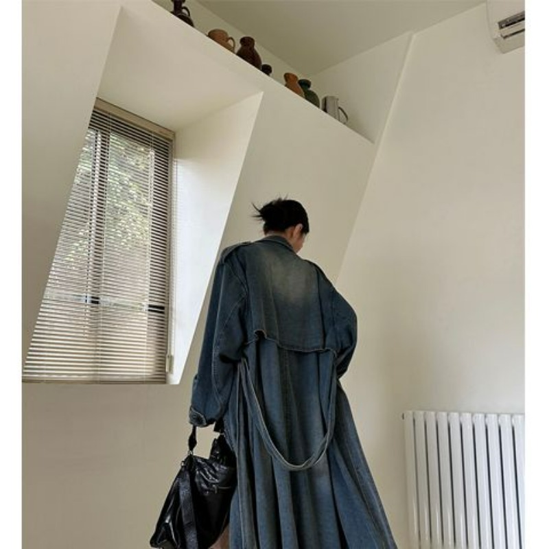 เสื้อโค้ทยีนส์สไตล์ฝรั่งเศสย้อ - Vintage Trench Coat บทวิจารณ์และราคา