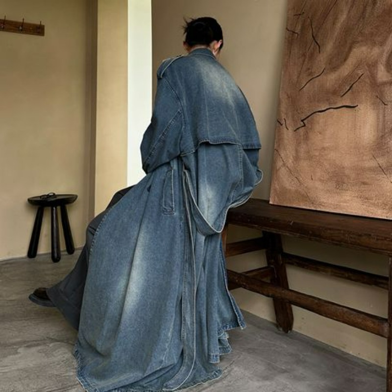 เสื้อโค้ทยีนส์สไตล์ฝรั่งเศสย้อ - Vintage Trench Coat บทวิจารณ์และราคา