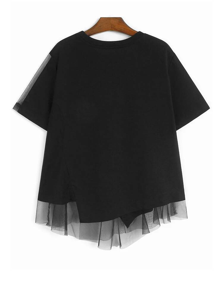 เสื้อยืดผู้หญิงสีดำตาข่ายตัดต่ - Vintage Fashion Build บทวิจารณ์และราคา