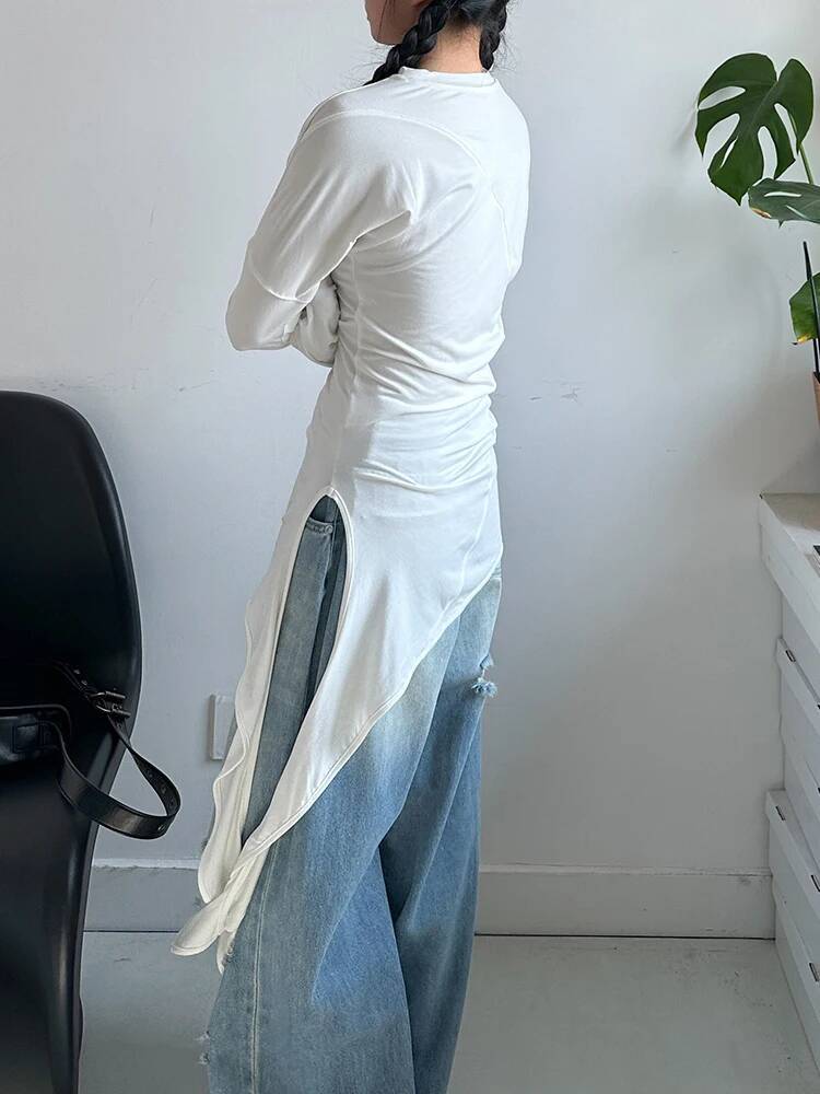 เฮม วีเมนสีขาวไม่สม่ำเสมอเสื้อ - Vintage Fashion Build บทวิจารณ์และราคา