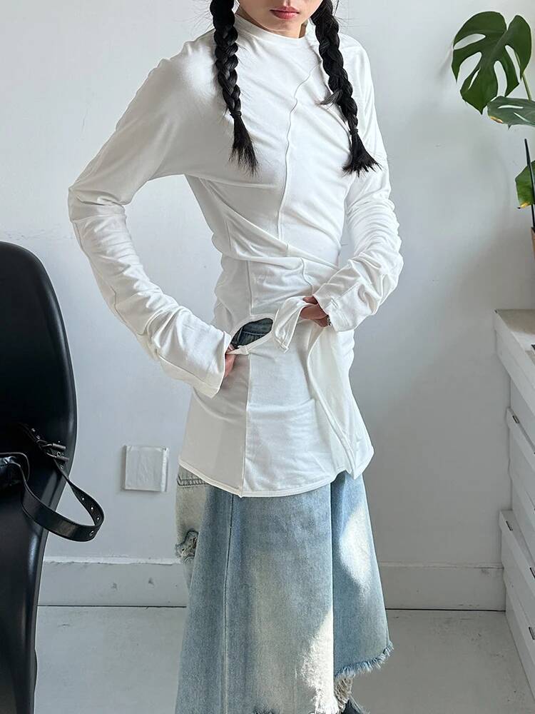 เฮม วีเมนสีขาวไม่สม่ำเสมอเสื้อ - Vintage Fashion Build บทวิจารณ์และราคา