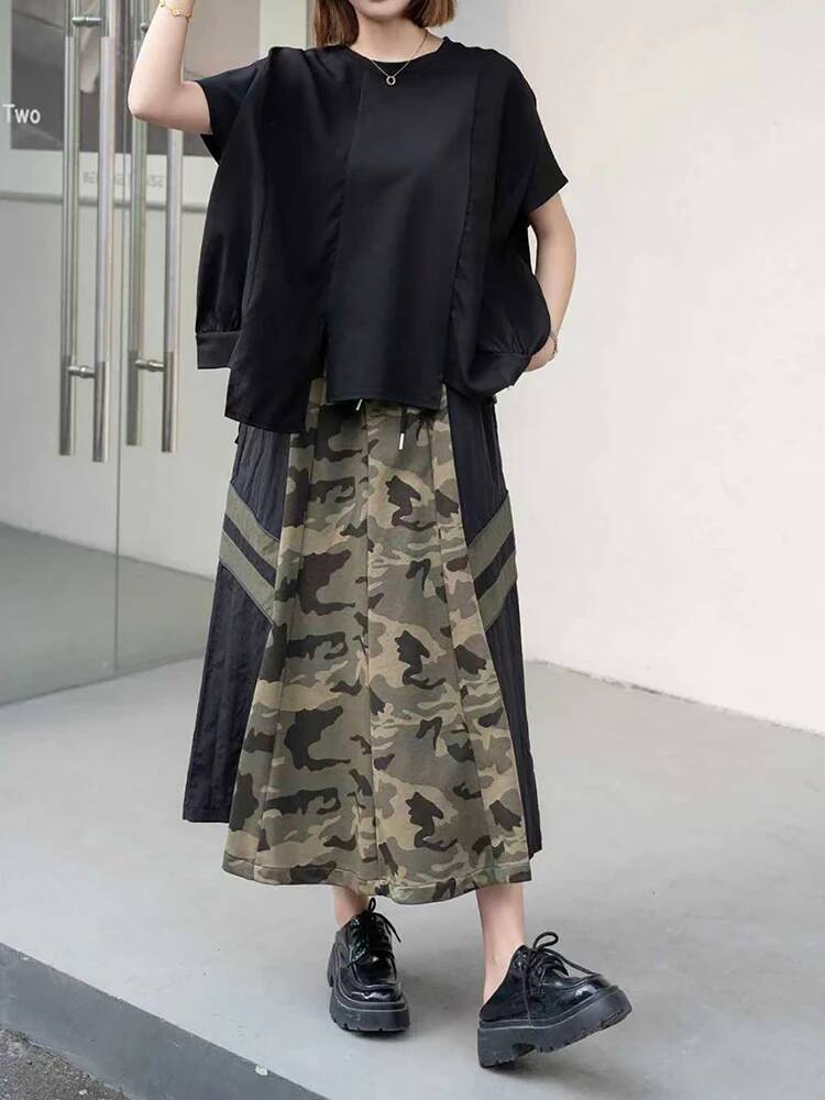 เสื้อยืดลำลองผู้หญิงสีดำทรงไม่ - Vintage Fashion Build บทวิจารณ์และราคา
