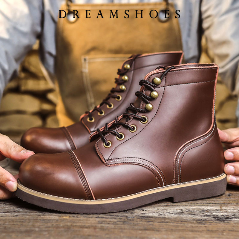 รองเท้าบูทข้อเท้าหนังวัวแท้ทรง - Vintage Old Fashion บทวิจารณ์และราคา