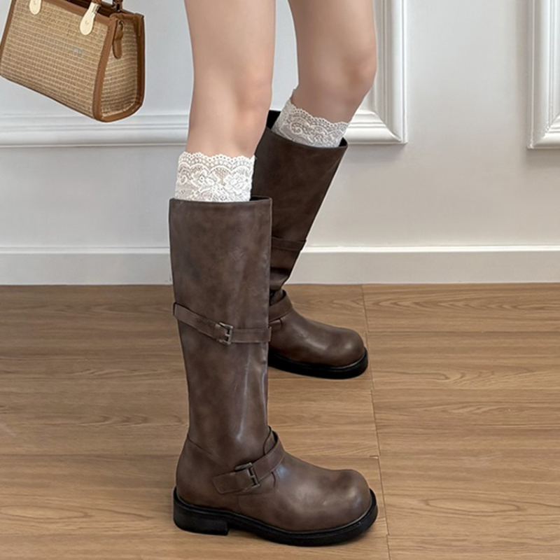 รองเท้าบูทสูงถึงเข่าแบบสวม สไต - Vintage Old Fashion บทวิจารณ์และราคา