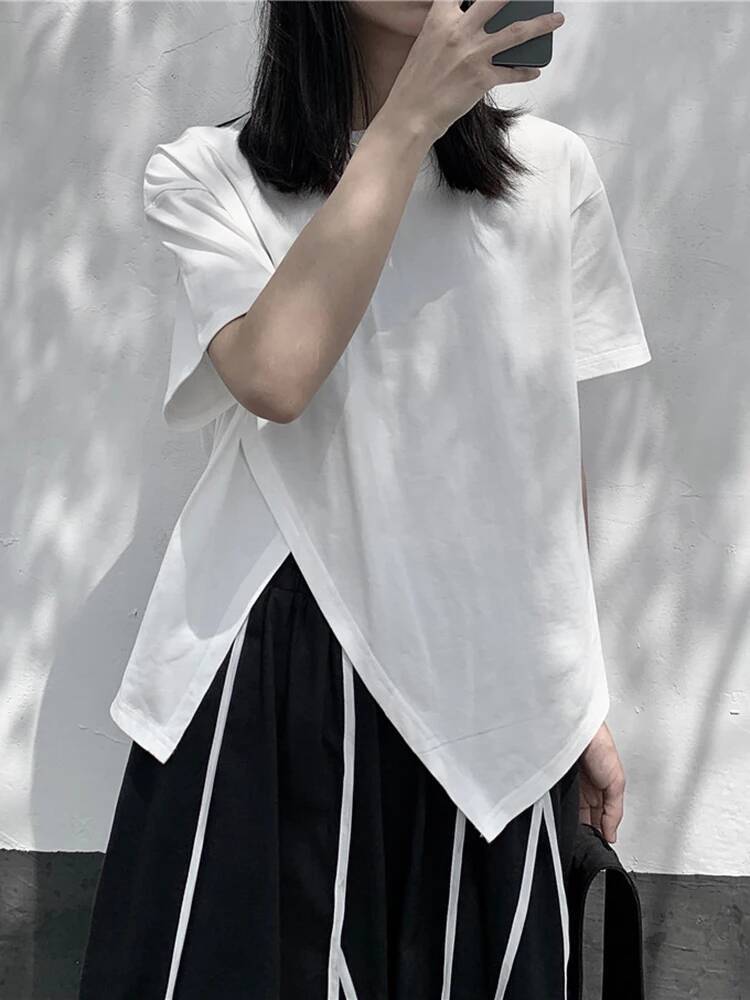 เสื้อยืดลำลองผู้หญิงสีขาว ทรงไ - Vintage Fashion Build บทวิจารณ์และราคา