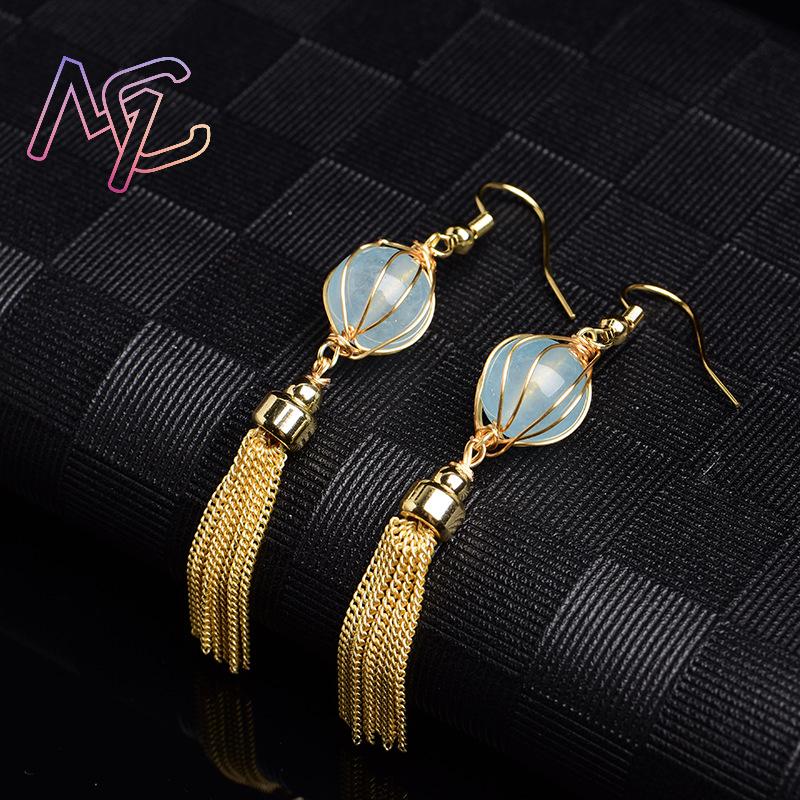 ต่างหูลูกปัดหยกธรรมชาติสีน้ำเง - Vintage Fashion Accessories บทวิจารณ์และราคา