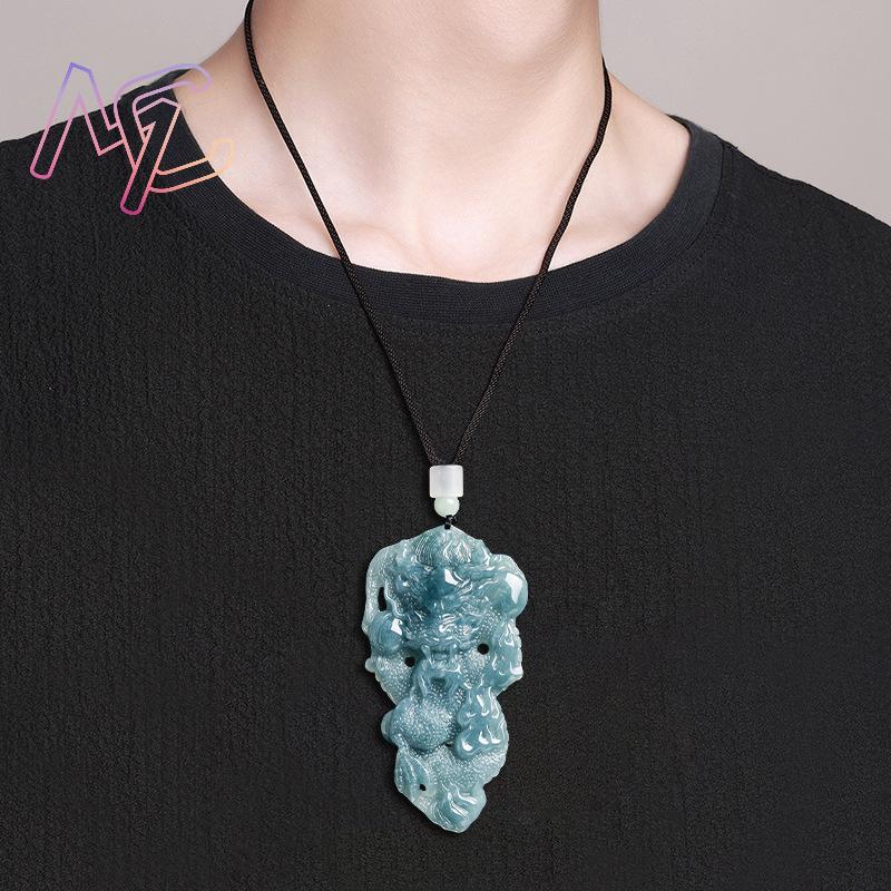 พม่า Jadeite มังกรจี้สร้อยคอหิ - Vintage Fashion Accessories บทวิจารณ์และราคา