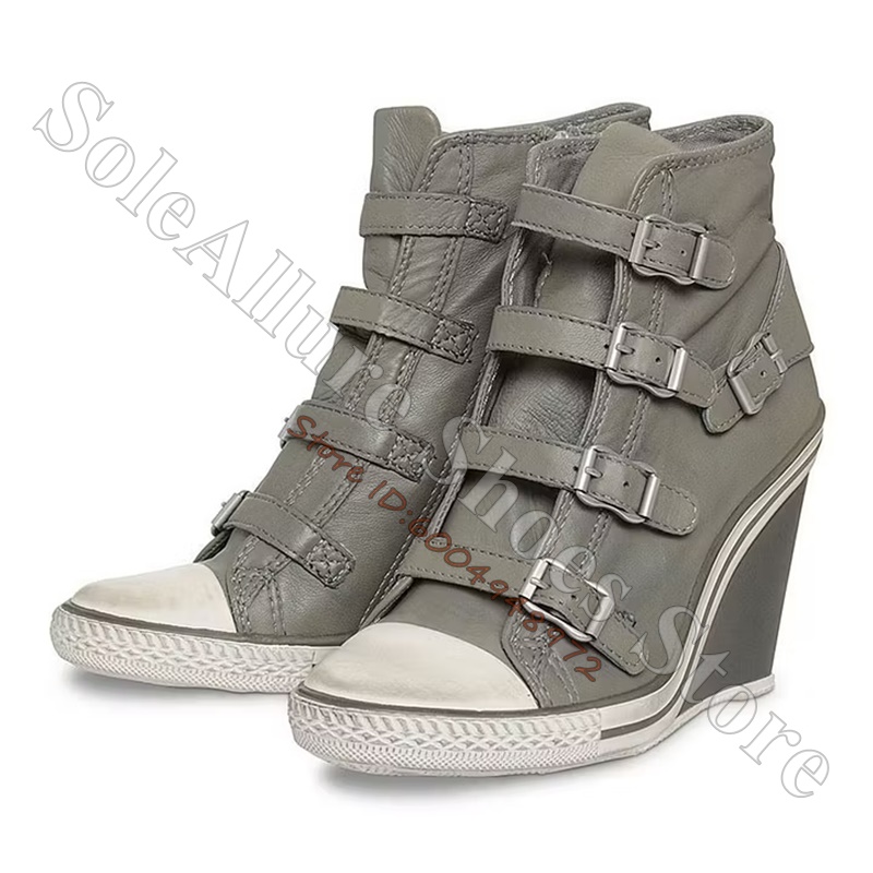 รองเท้าผ้าใบหุ้มข้อสีเทาแบบมีห - Vintage Old Fashion บทวิจารณ์และราคา