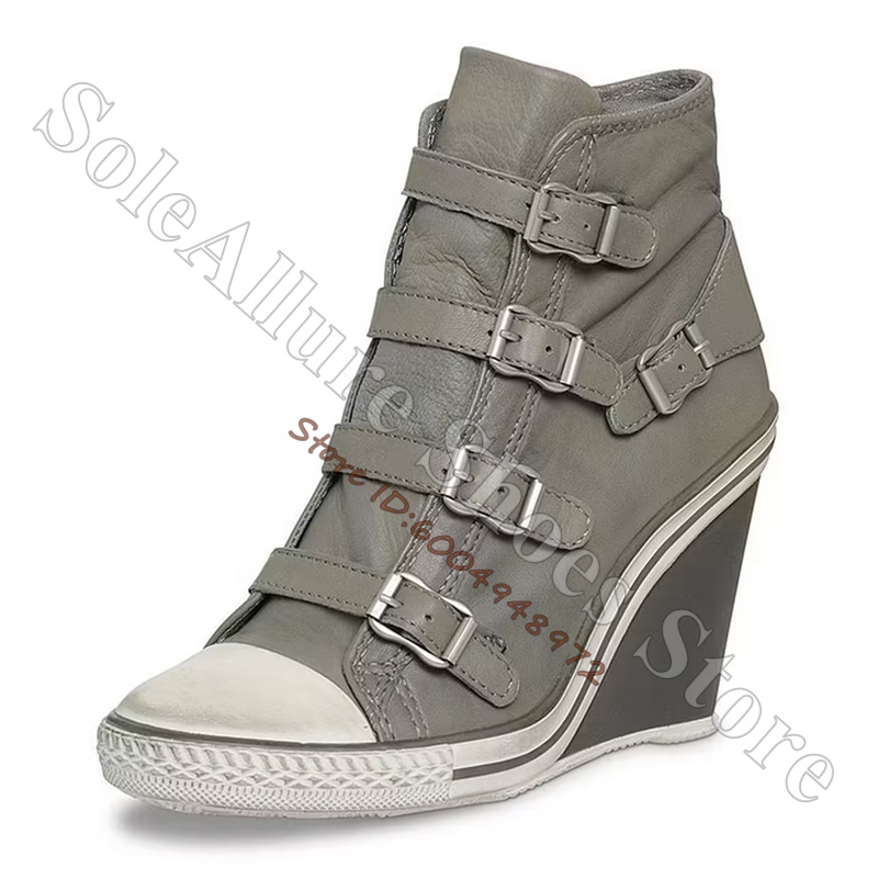 รองเท้าผ้าใบหุ้มข้อสีเทาแบบมีห - Vintage Old Fashion บทวิจารณ์และราคา