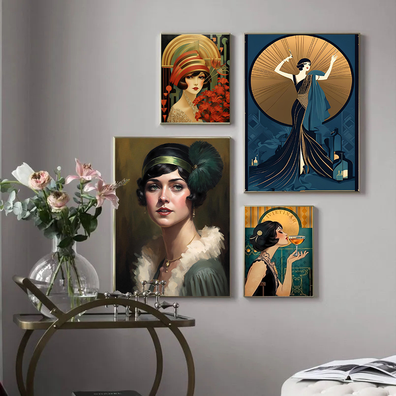 Vintage Flapper Girl โปสเตอร์  - Vintage Fashion Prints For Wall บทวิจารณ์และราคา